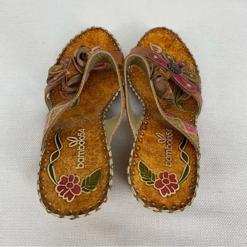 Bamboo54 size 8 Orange & Pink Flora Artesian Sandals - Picture 5 of 11